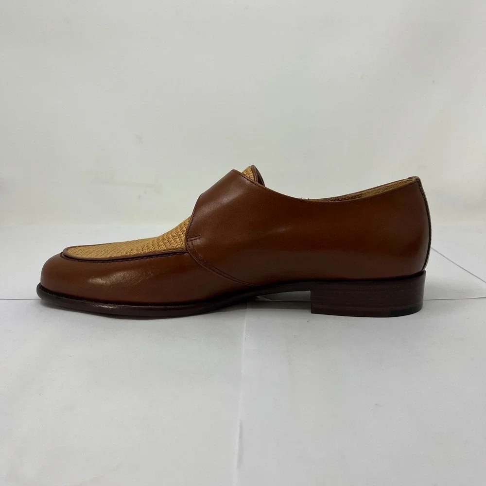 Ralph Lauren Monkstrap Dress Shoes 8.5D – Leather &‎ Woven Straw Detail, VTG New